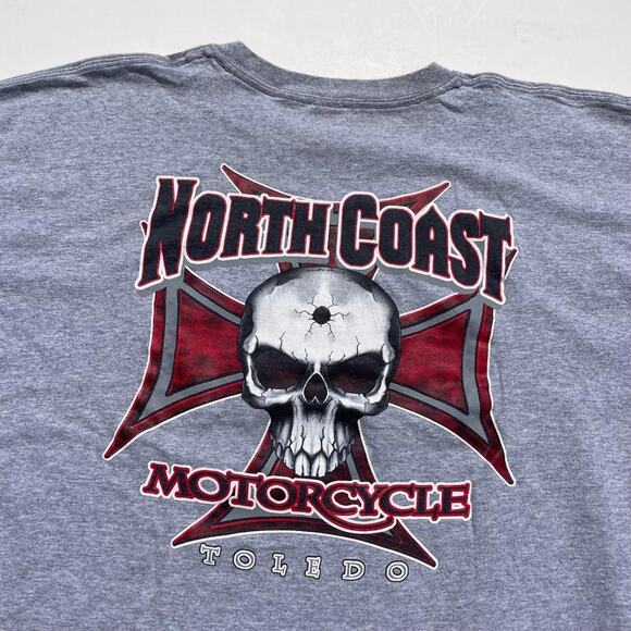 Vintage North Coast Motorcycle Biker Skull Bullet Hole Toledo Ohio Shirt Size XL - Picture 6 of 7